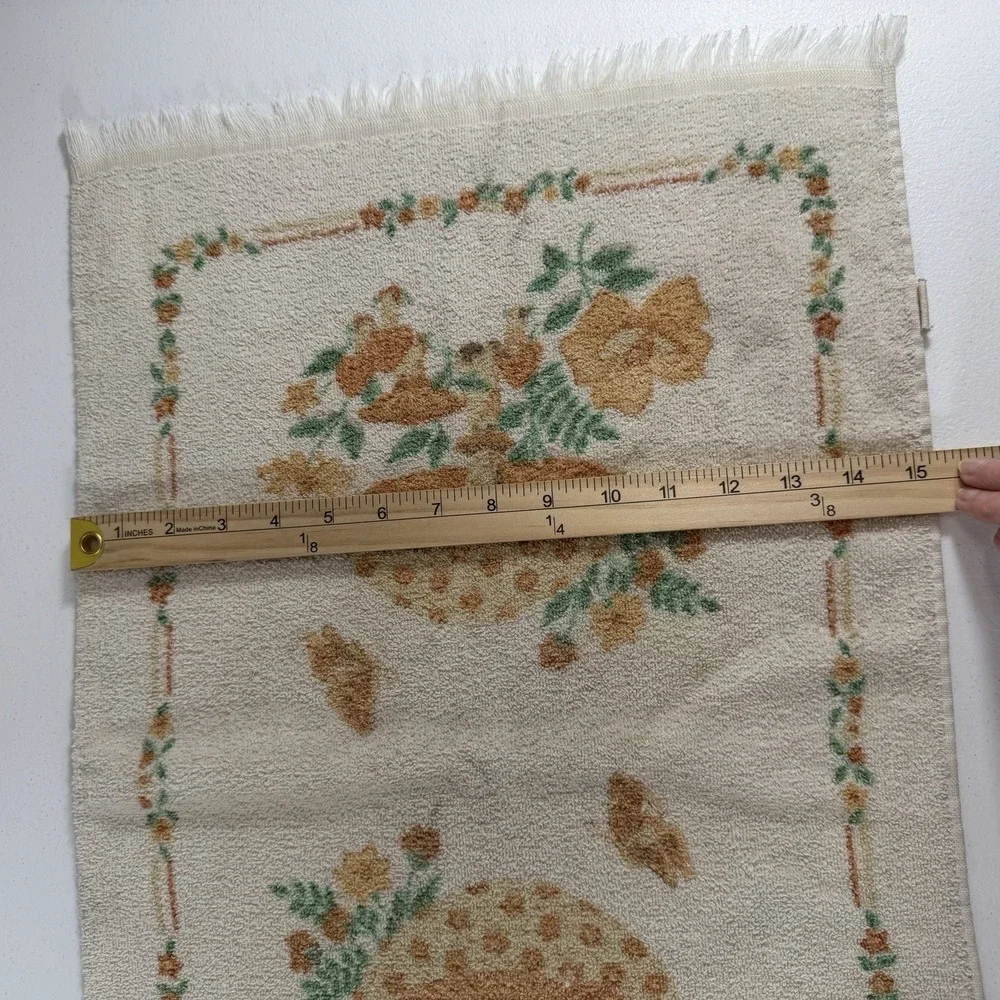 Vintage Retro Mushroom Hand Towels Beige‎ Butterflies Terry Fringe Made In USA